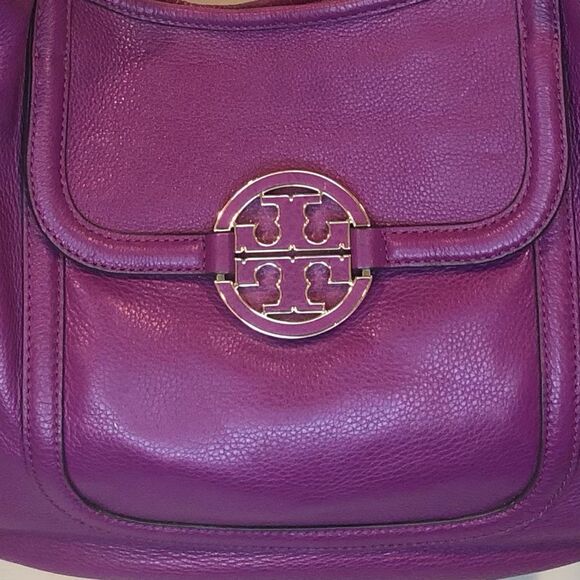 TORY BURCH Amanda Hobo Purple Tumbled Leather Front Pocket Oversized Bag - Picture 6 of 17